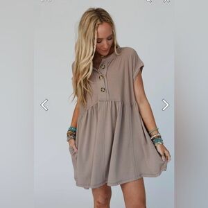 Three Bird Nest Brown XL Short-Sleeve Oversized Babydoll Dress